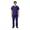 Wholesale men's navy scrub set with v-neck top and cargo pants with black shoes