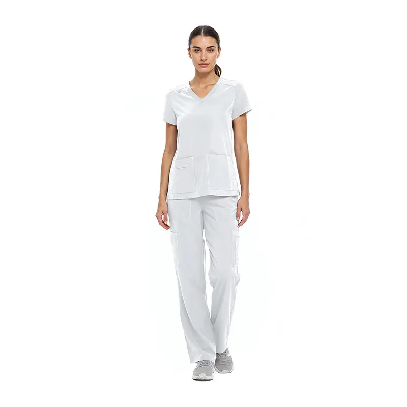 WOMEN'S COOL STRETCH V-NECK TOP AND CARGO PANT SET (STYLE# 8400SET)
