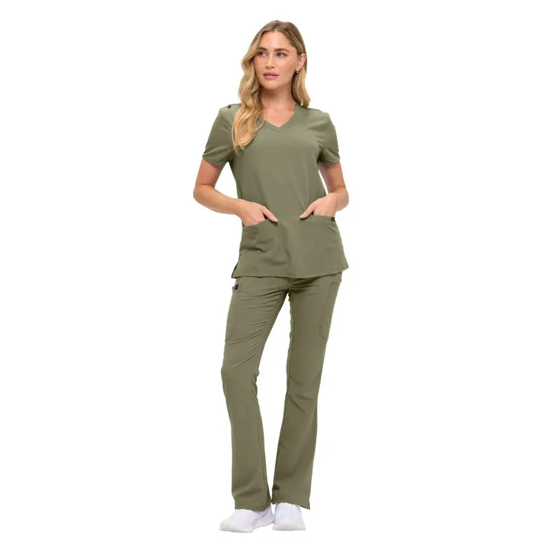Conjunto médico para mujer: tela suave y elástica, pantalón deportivo de corte moderno y camiseta de cuello redondo (ESTILO# 4402set)